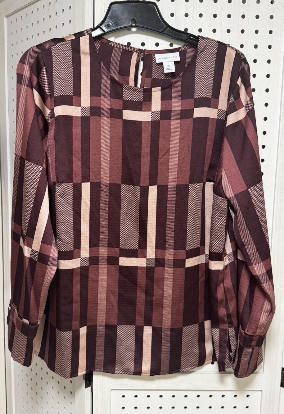 Liz Claiborne Satin Maroon Pink Long Sleeve Blouse Top - Size Petite Large